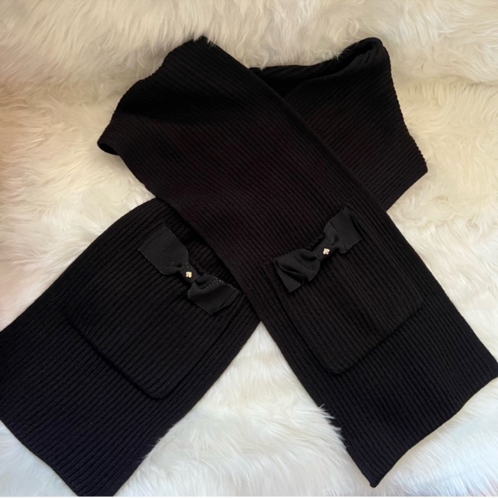 New! Rare KATE SPADE Long Grosgrain Bow Knit Scarf and Bow Beanie Hat Set - Picture 4 of 7